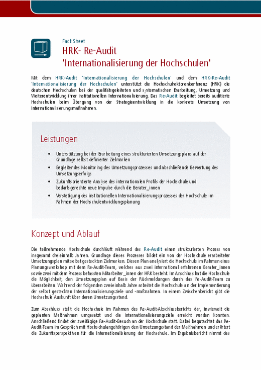 Herunterzuladen ist das Fact Sheet des Re-Audit "Internationalisierung der Hochschulen"